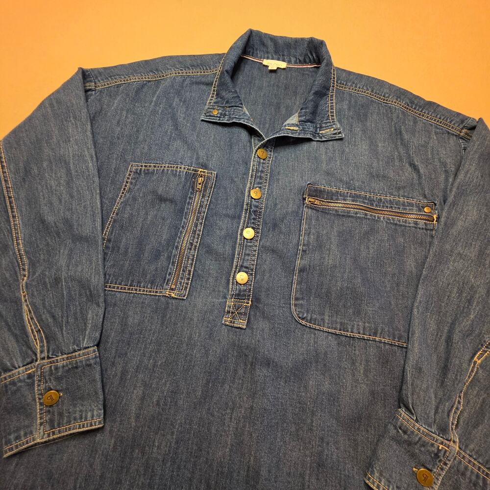 Pilcro Anthropologie Half-Button Tunic Shirt Blue Denim Sz Large
